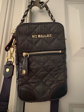 MZ Wallace Mini Quilted Crossbody Bag Grey Nylon Gold Hardware